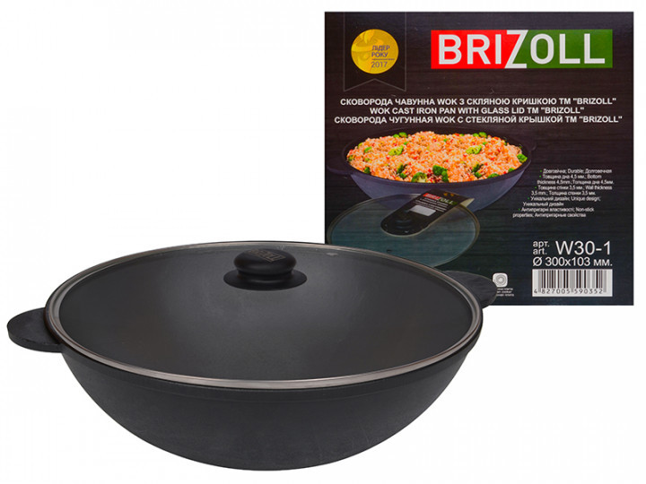 

Сковорода WOK со стеклянной крышкой BRIZOLL W30-1 300х103 мм