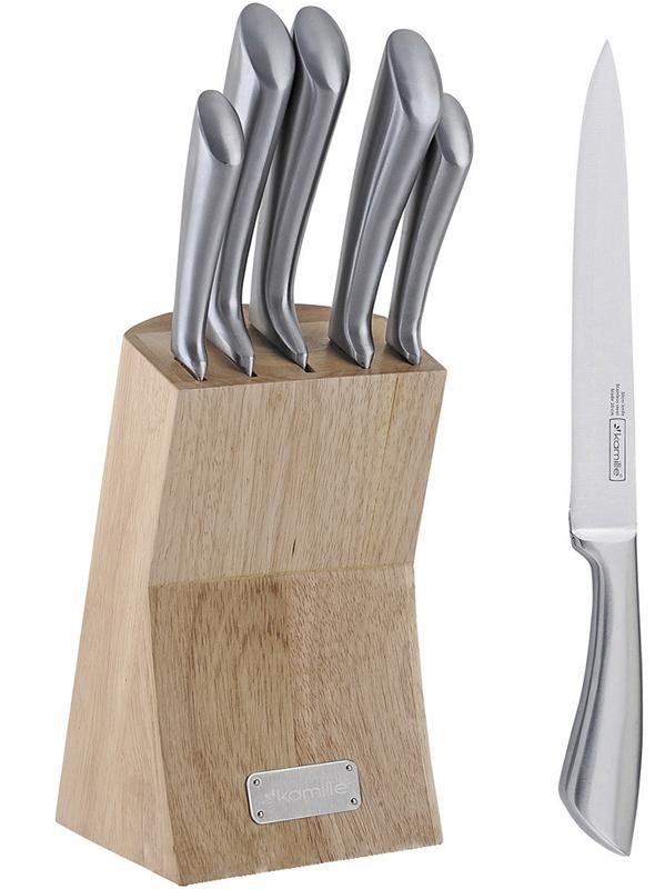 

Набор ножей Kamille Steel 5 кухонных ножей на деревянной подставке
