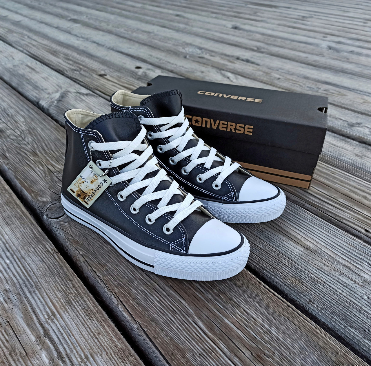 

Женские высокие кеды конверсы all star converse кожаные черные черно белые деми демисезон 36 - 23,5 см, Черно-белый