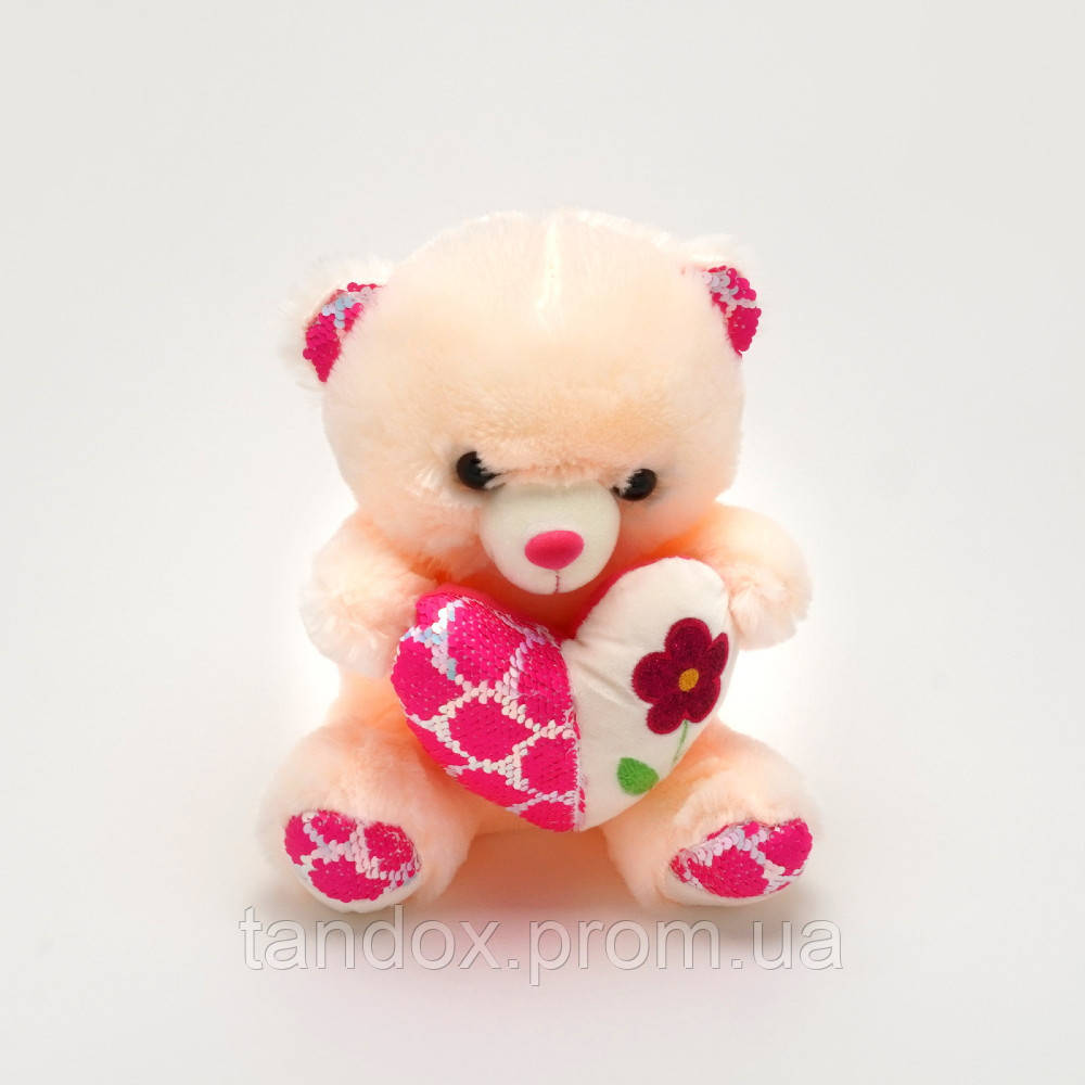 Мягкая игрушка Мишка Бежевый с розовым сердечком 30 см