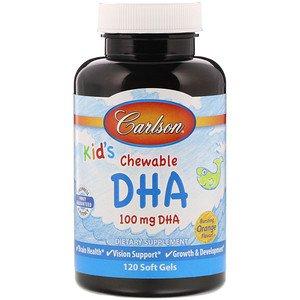 

Рыбий жир жевательный для детей, Kids Chewable DHA, Carlson Labs, апельсин, 120 капсул