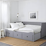 IKEA HEMNES Кровать с 3 ящиками, 2 матраса, серый/malfors средний жесткий, 80x200 см (392.116.19), фото 4