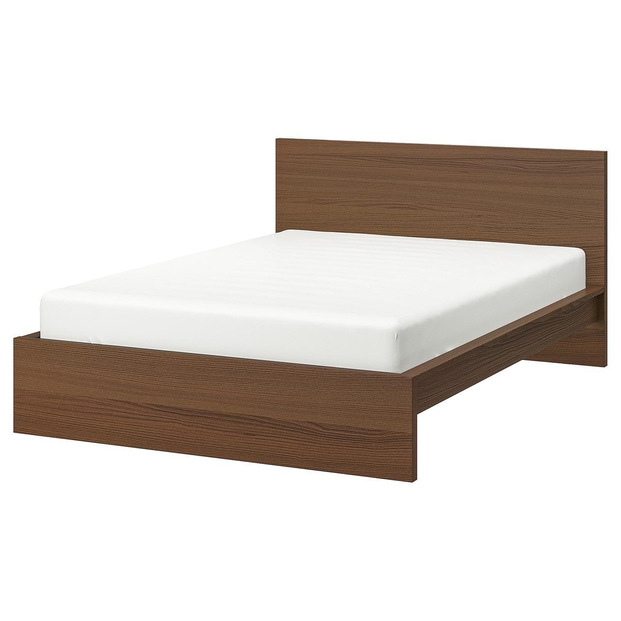 IKEA MALM Кровать высокая коричневая морилка ясеневый шпон/Luroy, 140x200 см (591.312.59)