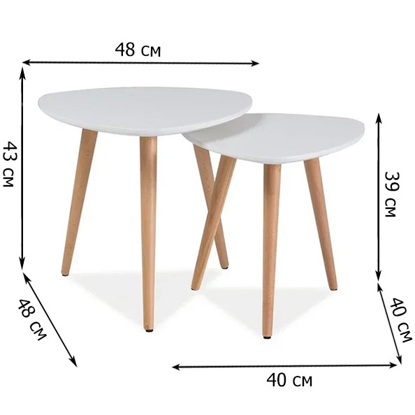 

Комплект треугольных журнальных столиков Signal Nolan A белого цвета для спальни в скандинавском стиле, Белый