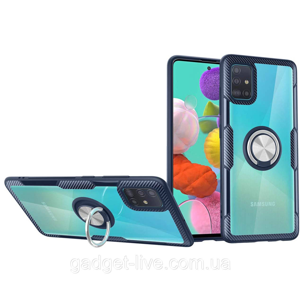 

TPU+PC чехол Deen CrystalRing for Magnet (opp) для Samsung Galaxy A51, Бесцветный / темно-синий