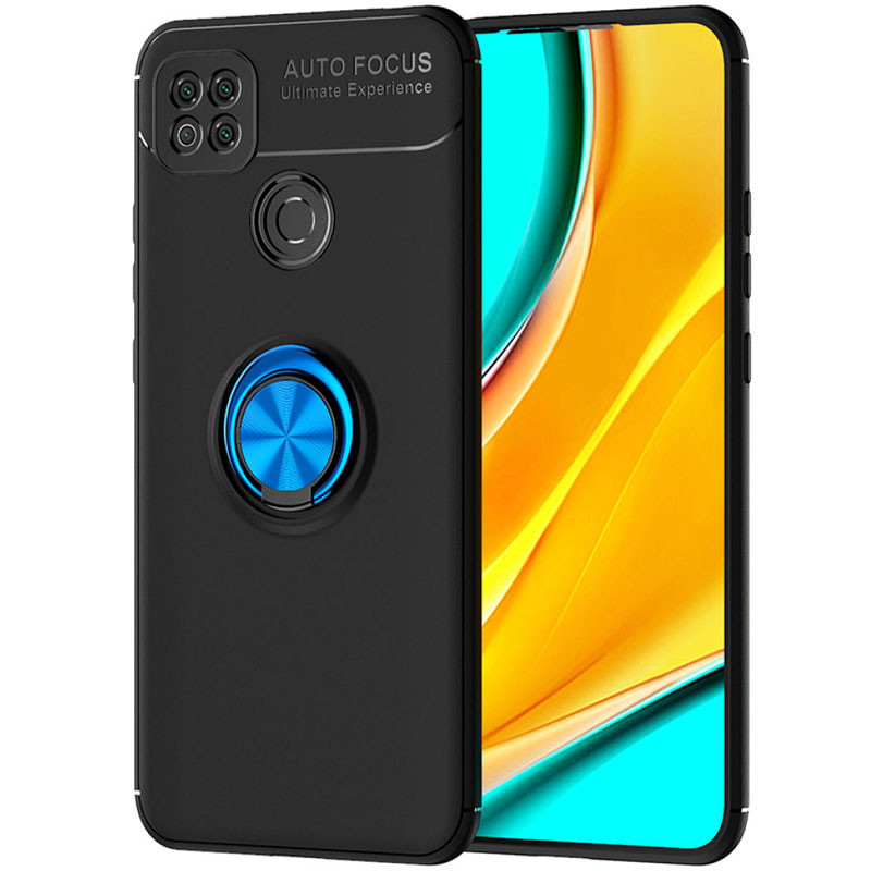 

TPU чехол Deen ColorRing под магнитный держатель (opp) для Xiaomi Redmi 9C, Черный / синий