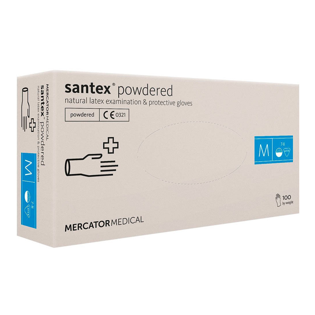 Рукавички латексні опудренниє SANTEX POWDERED MERCATOR MEDICAL M 100шт