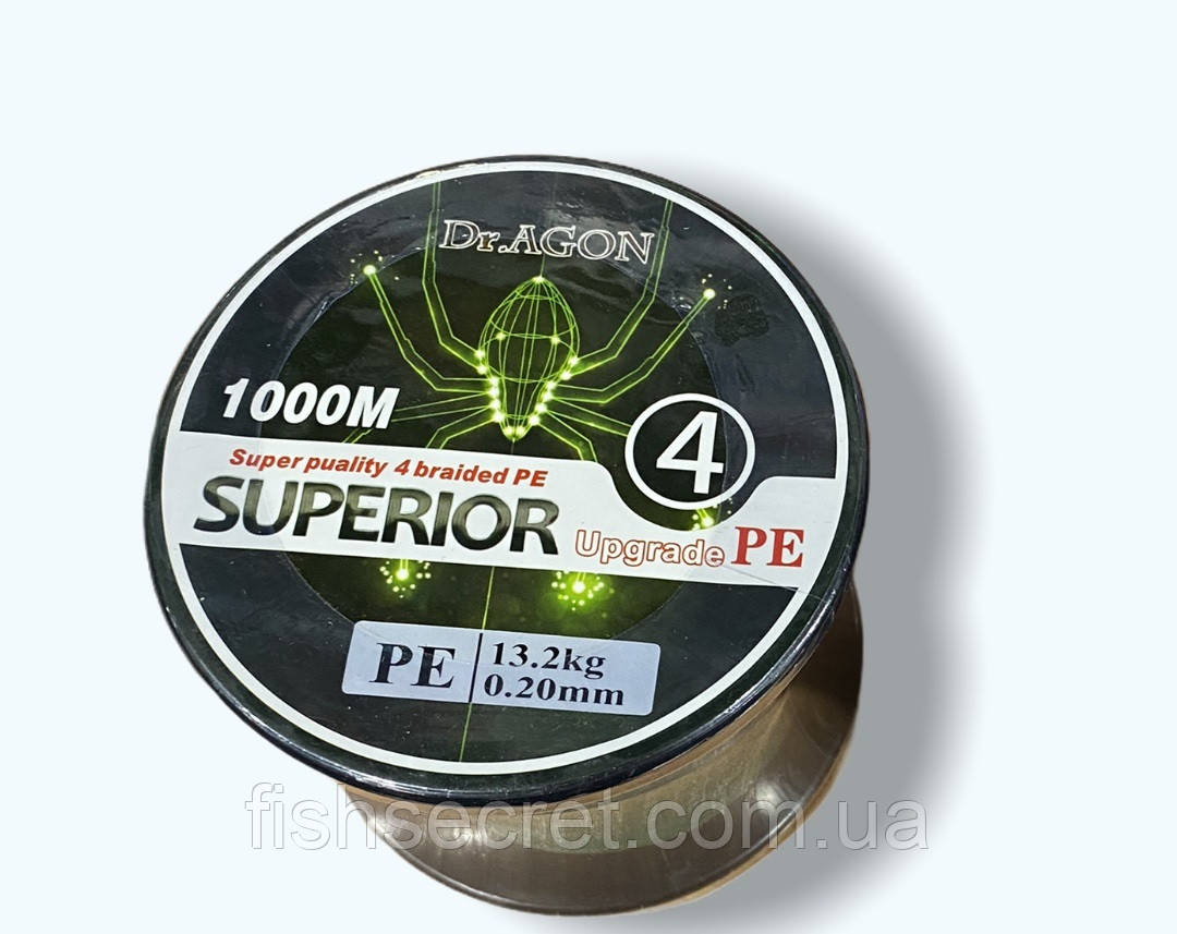 

Рыболовный шнур Dr.AGON Superior 1000 метров 4X 0.12, Зелёный