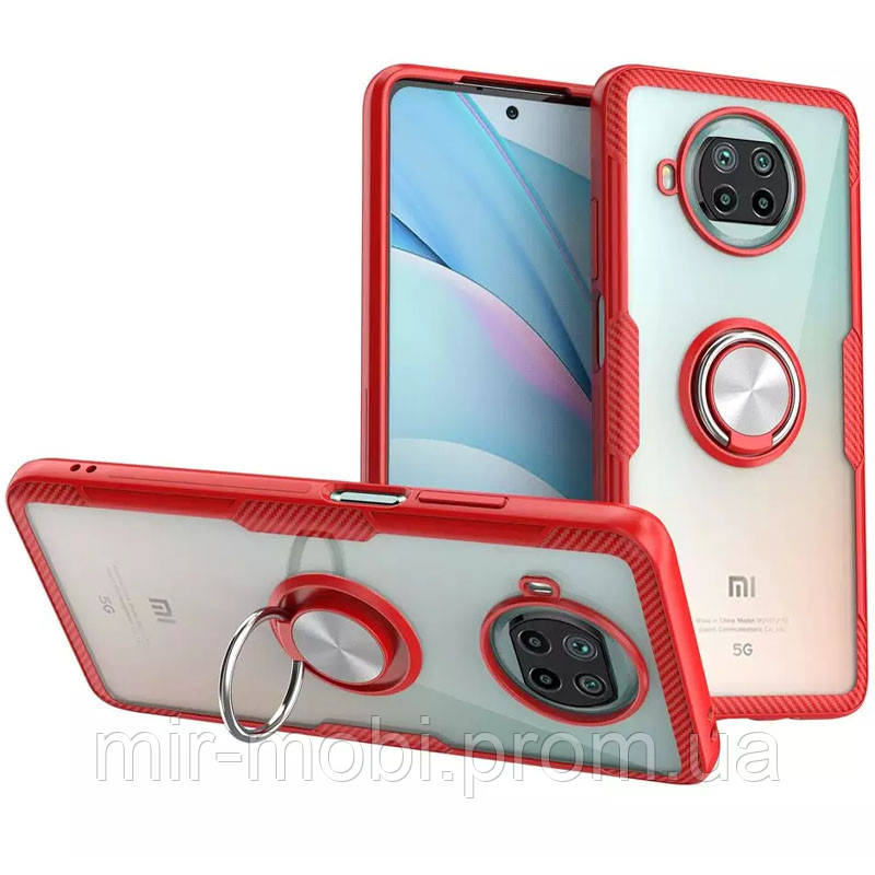 

TPU+PC чехол Deen CrystalRing for Magnet (opp) для Xiaomi Mi 10T Lite / Redmi Note 9 Pro 5G, Бесцветный / красный