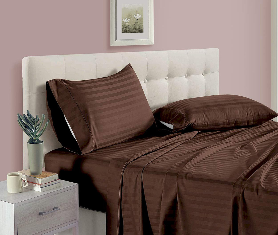 

Простынь натяжная Sateen Brown Stripe сатин U-tek Home 80х190 см