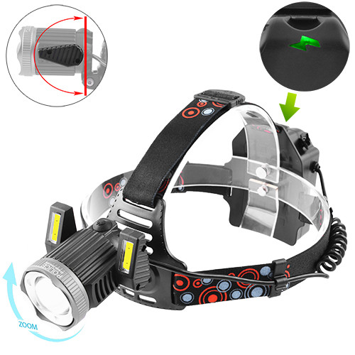 

Фонарь налобный Police JR-6000-T6+2COB, ЗУ micro USB, 2х18650/3xAA, signal light, zoom, Box