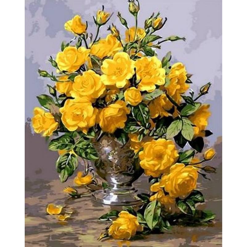 Картина по номерам рисование Babylon QS1118 Желтые розы в серебряной вазе 50х65см набор для росписи по цифрам