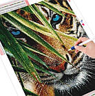 Алмазная вышивка тигр на охоте 30х40 см, полная выкладка, квадратные стразы, фото 2