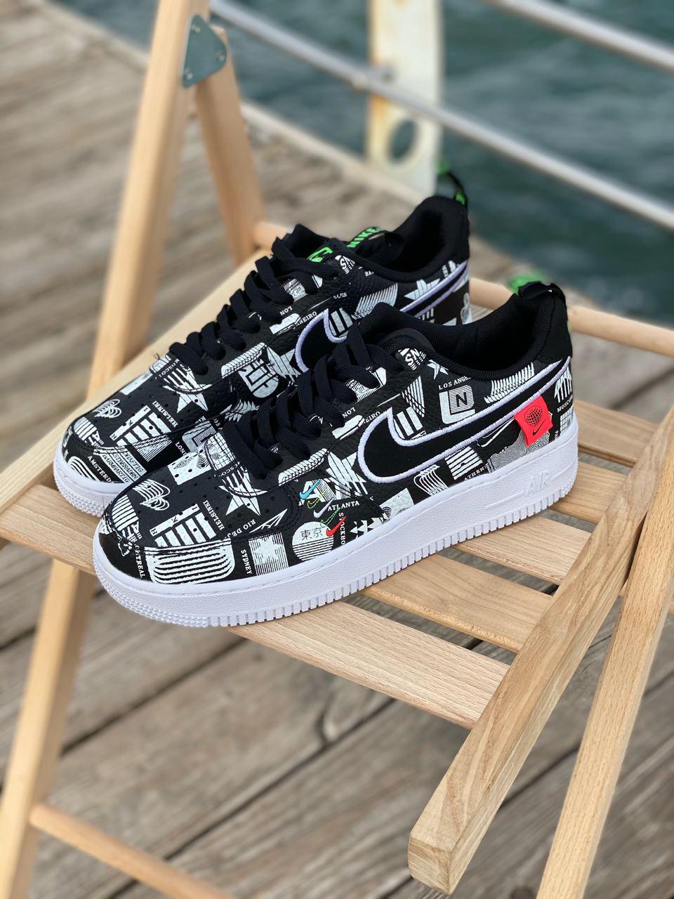 

Мужские кроссовки Nike Air Force 1 Low World Wide / Найк Аир Форс 1 Лоу Черные Белые 41, Черный