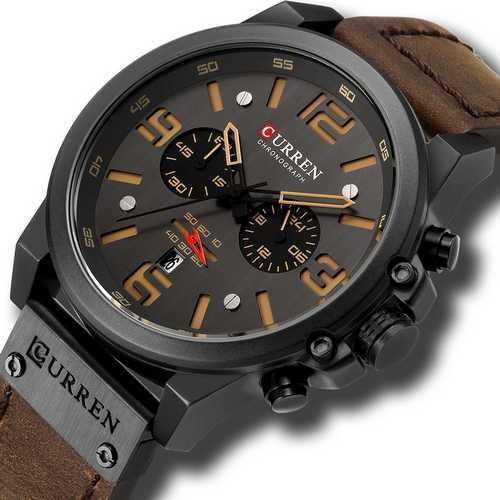 

Мужские наручные часы Curren 8314 Black-Brown Часы с черным циферблатом Чоловічій годинник