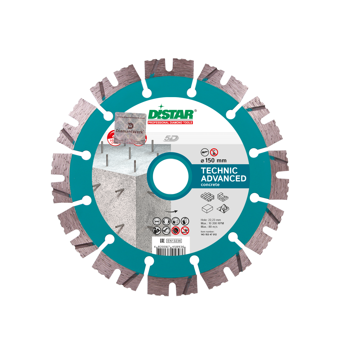 

Круг алмазный отрезной Distar 1A1RSS/C3-H 150x2,3/1,5x11x22,23-12 Technic Advanced (14315347012)