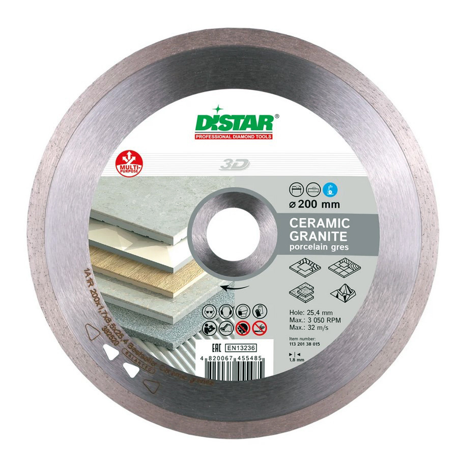 

Круг алмазный отрезной Distar 1A1R 200x1,8x8,5x25,4 Bestseller Ceramic granite (11320138015)