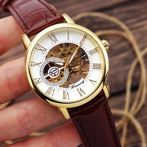 

Мужские наручные кожаные часы Forsining 8099 Brown-Gold-White /Чоловічий наручний годинник