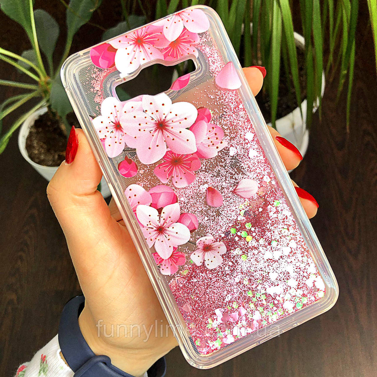 

Чехол Glitter для Samsung Galaxy Grand Prime G530 / G531 бампер Жидкий блеск аквариум Sakura, Peach