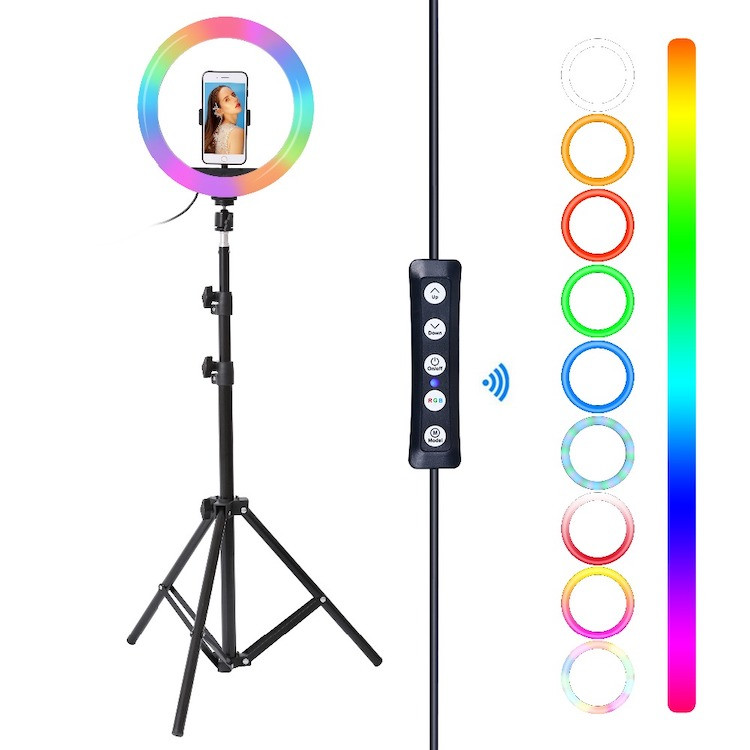 Різнобарвна кільцева RGB LED лампа 26 см + штатив 2м RGB MJ26 набір блогера