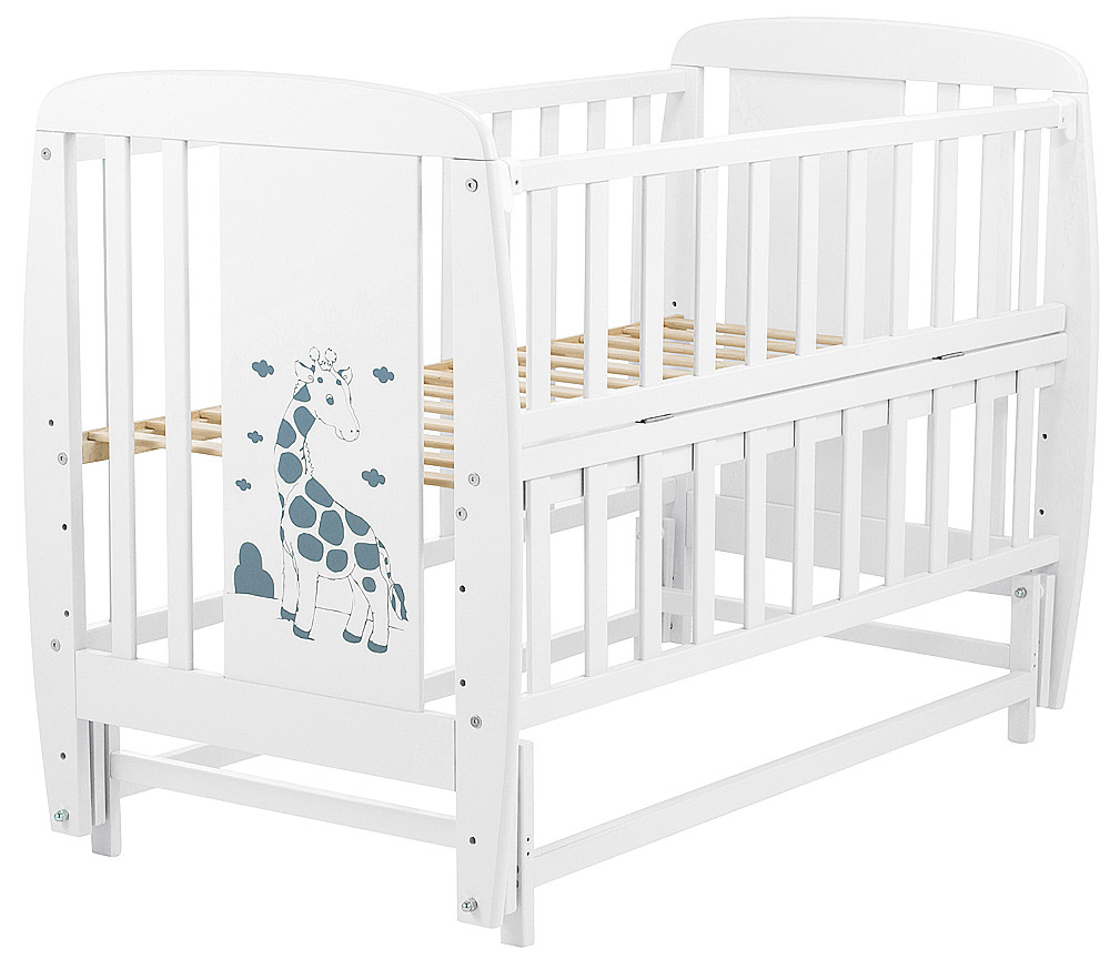 

Кровать Babyroom Жирафик маятник, откидной бок DJMO-02 бук белый