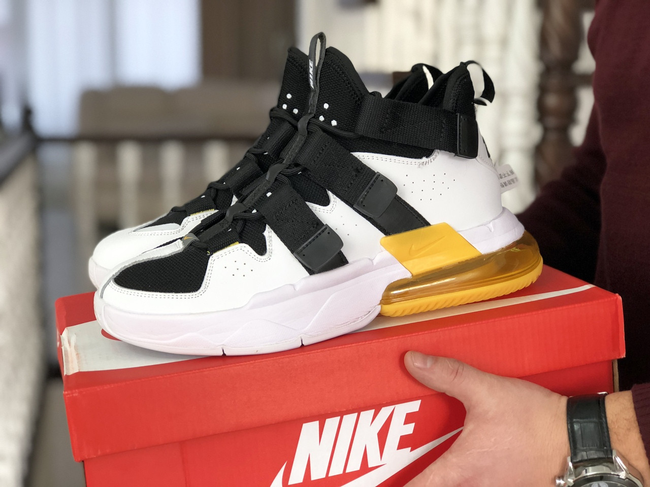 

Мужские кроссовки Nike Air Force 270, Найк Аир Форс, демисезонные, пресскожа, белые с черным желтым