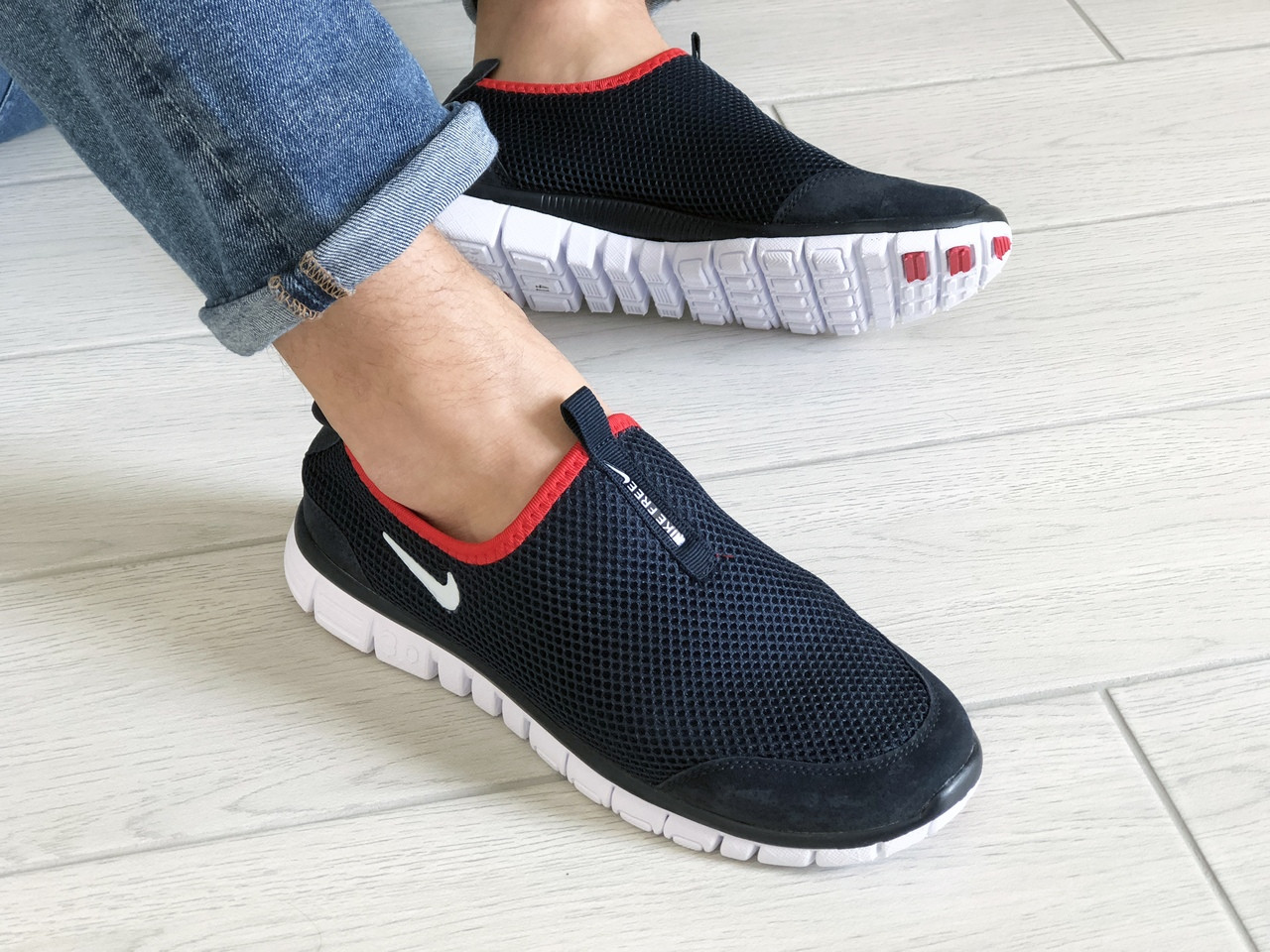 

Кроссовки мужские Nike Free Run 3.0 сетка, темно синие с белым, в стиле найк фри ран 44, Темно синие с красны