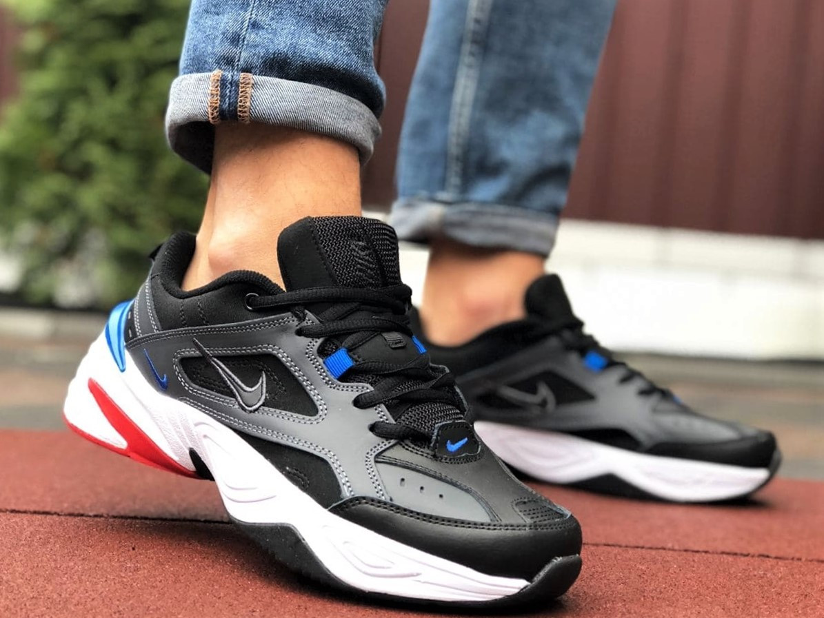 

Мужские демисезонные кроссовки Nike M2K Tekno черные с синим красным (Найк зимові м2к текно чоловічі) 45, Черный