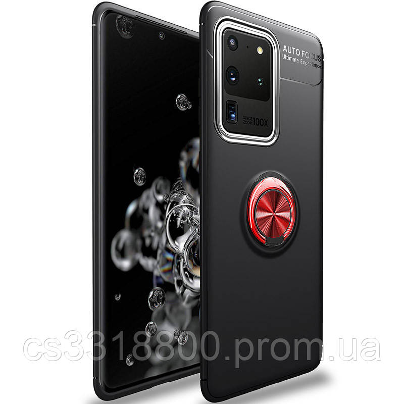 

TPU чехол Deen ColorRing под магнитный держатель (opp) для Samsung Galaxy S20 Ultra, Черный / красный