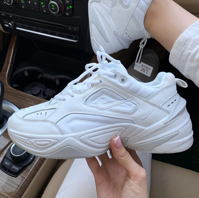 

Nike M2K Tekno Triple White | кроссовки мужские и женские; белые; осенние/весенние; кожаные; на пене, Белый