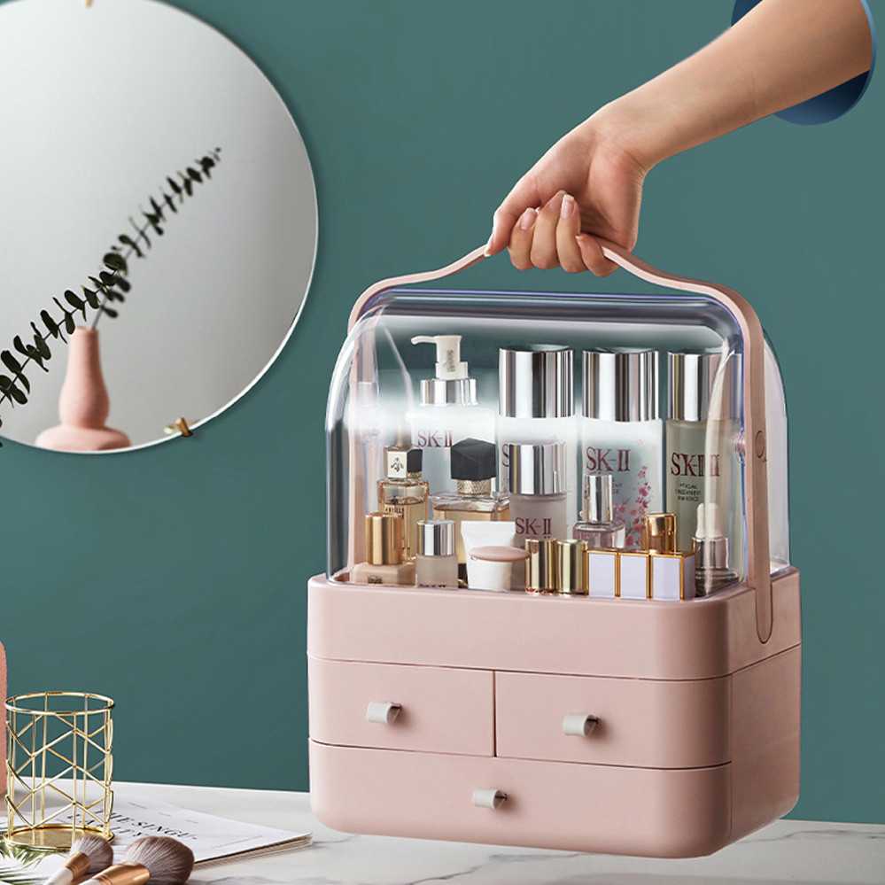 

Органайзер для косметики Пылезащитный Водонепроницаемый Cosmetic Storage Box LD-288 Двухъярусный бокс Розовый