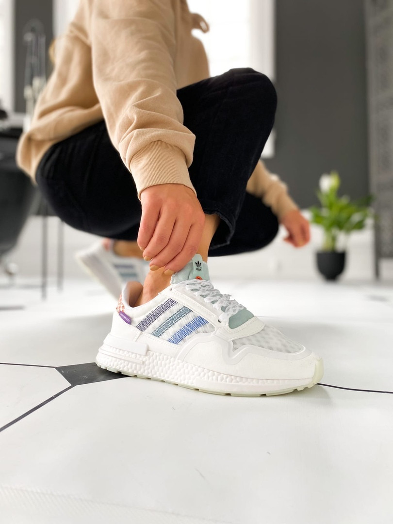 

Кроссовки женские Adidas ZX 500 White/Blue. Стильные женские белые кроссовки. 40, Белый