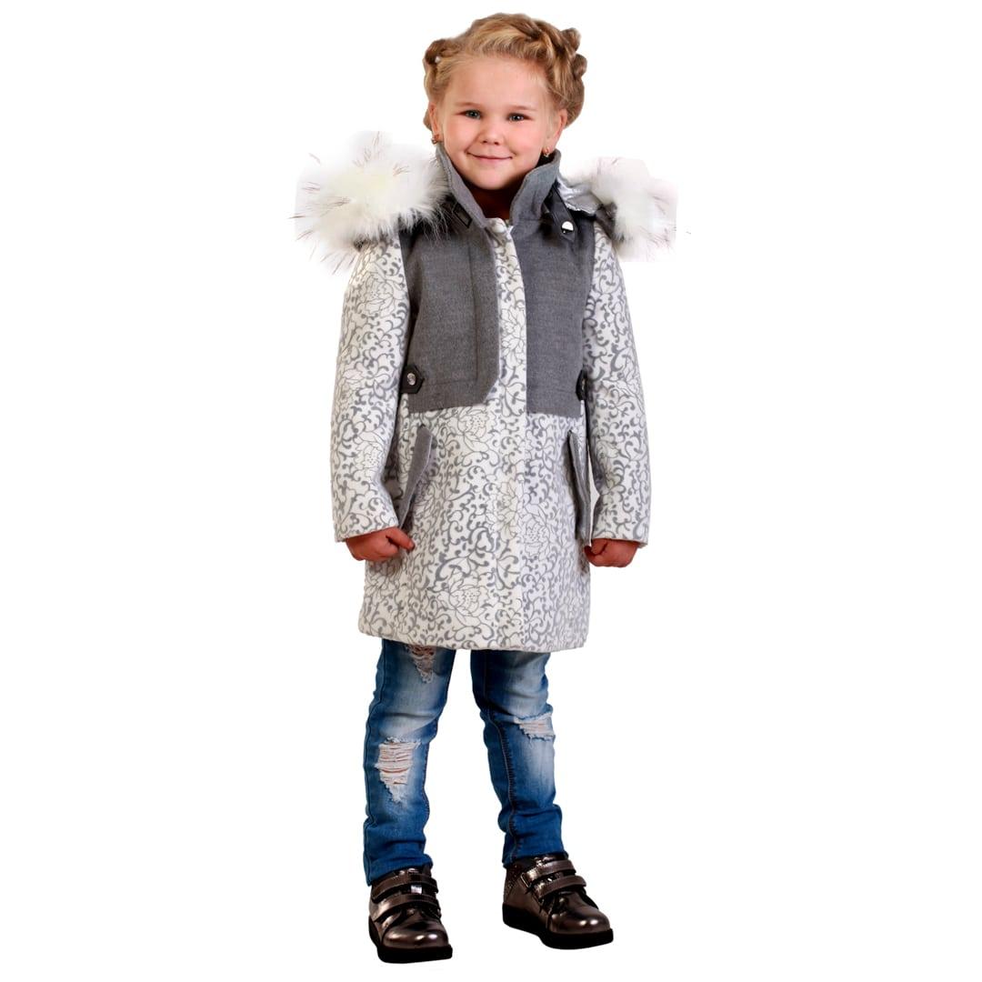 Детское демисезонное пальто для девочки 88GRAY-WHITE Серо-белое
