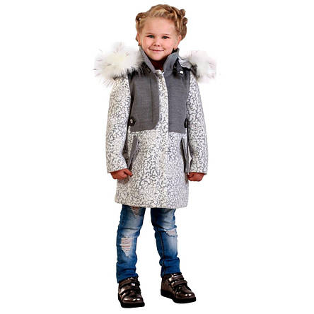 Детское демисезонное пальто для девочки 88GRAY-WHITE Серо-белое, фото 2