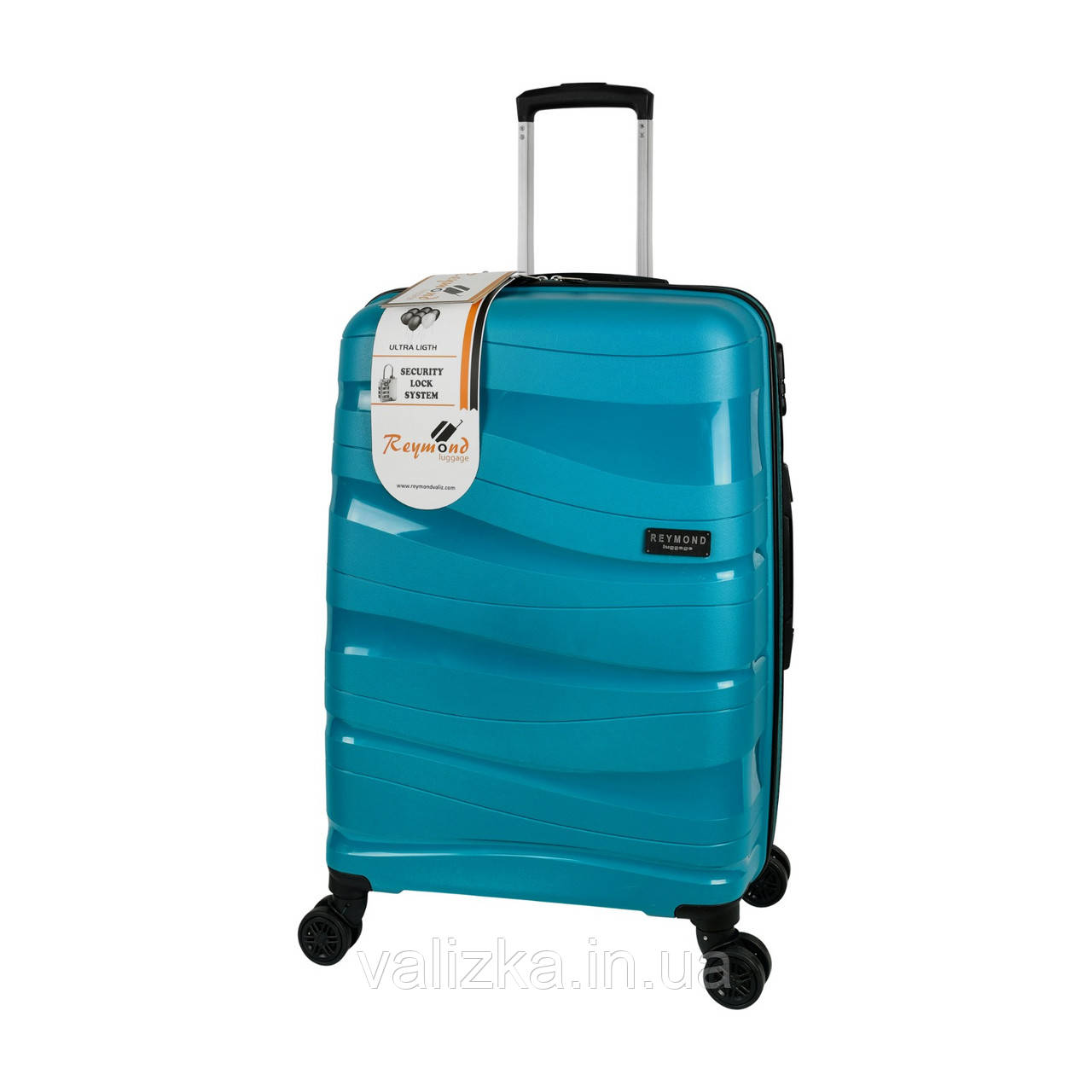 Прочный пластиковый чемодан средний из полипропилена синий