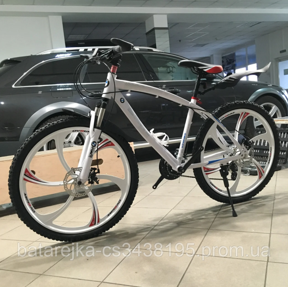 Горный стальной спортивный велосипед на литых диск BMW рама 17" для взрослых Белый с красными вставками