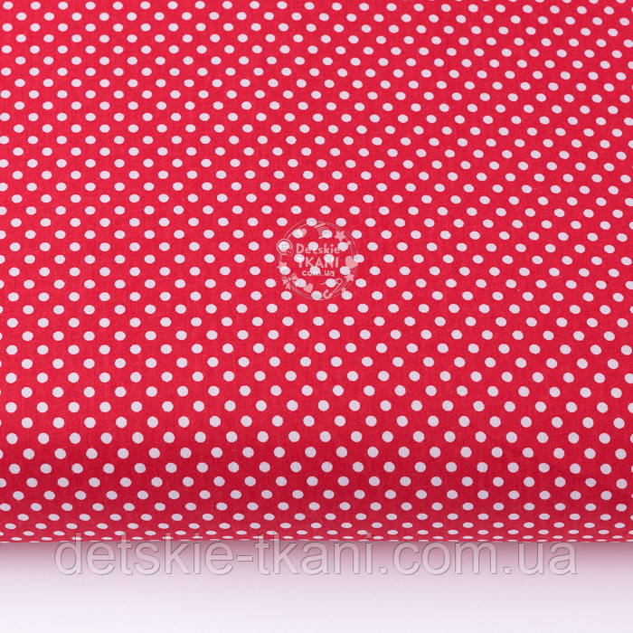 Ткань хлопковая "Пунктирный горошек" белый на красном (№3300)