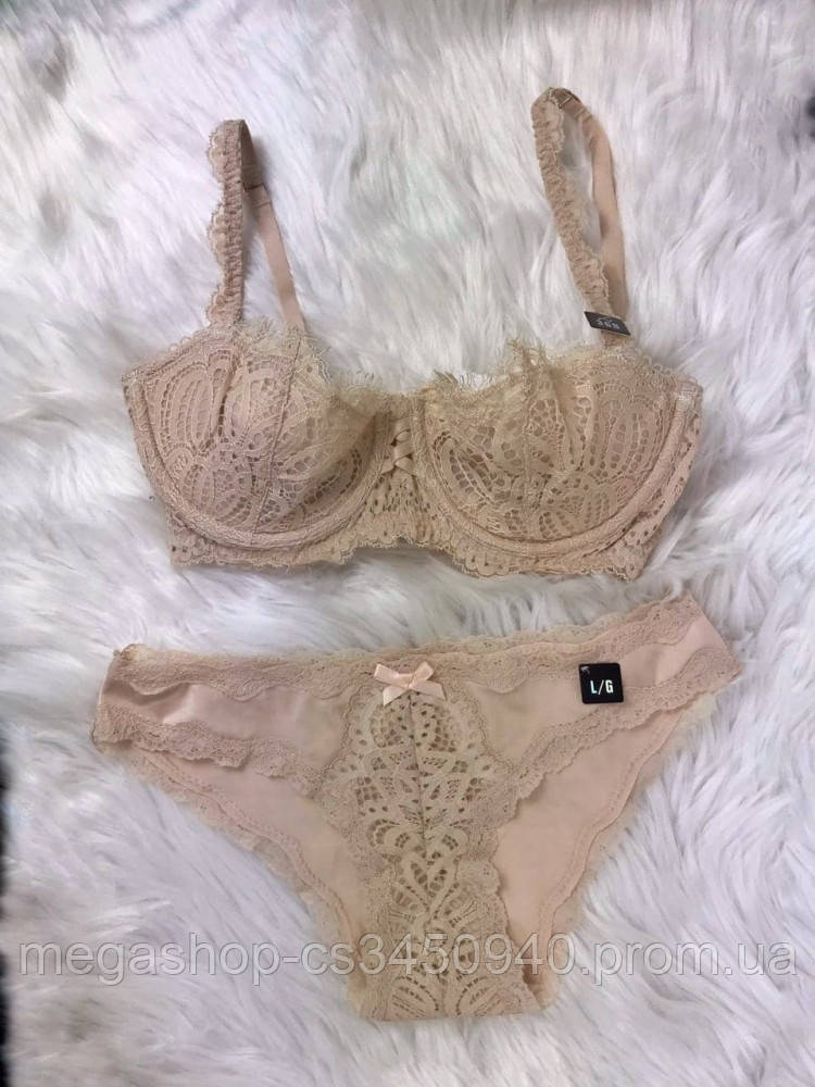 

Комплект женский Victoria’s Secret Model Lace двойка топ+трусики бежевый