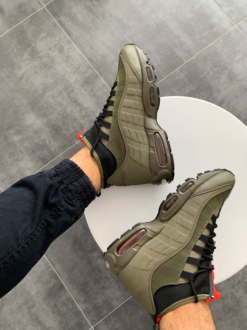 

Мужские зимние кожаные кроссовки Nike Air Max Sneakerboot 95 Haki / Найк Аир Макс 95 Сникербут хаки термо