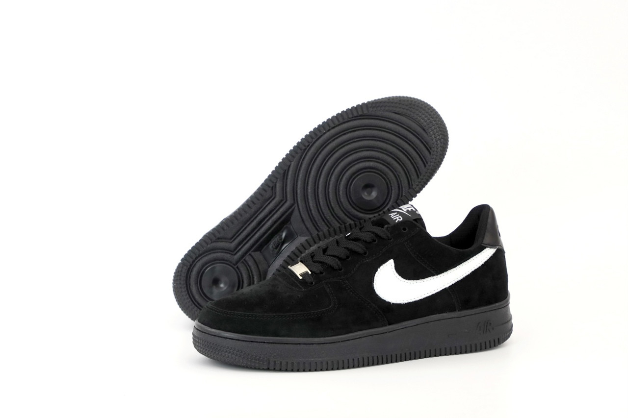 

Кроссовки мужские Nike Air Force 1 Black черные с белым Модные кроссовки Найк Аир Форс 1 для мужчин замшевые, Черный