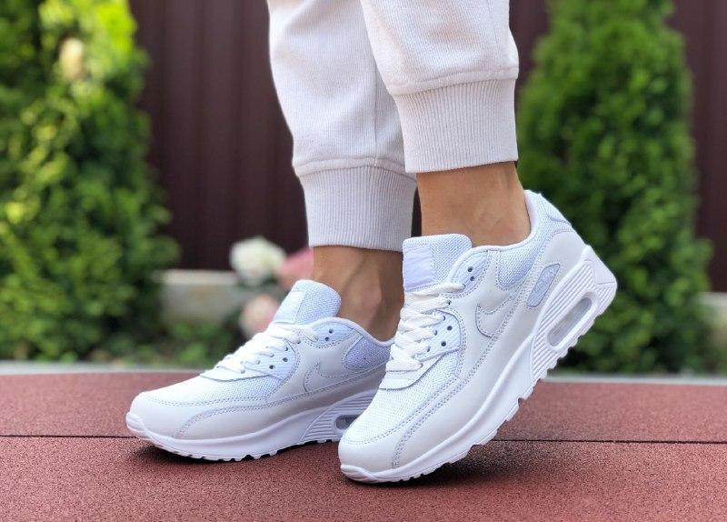 

Кроссовки Nike Air Max 90 белые кожанные сетчатые/сетка найк лимитированные для спорта, Белый