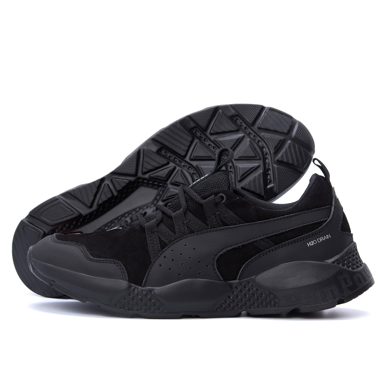 

Мужские кожаные кроссовки Puma Runner Black (реплика, Черный