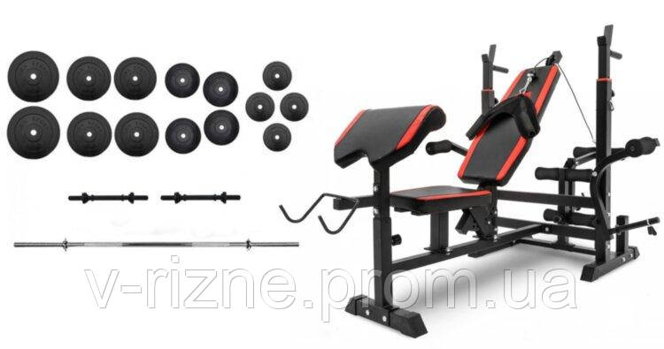 

Скамья для жима, штанга 78 кг, гантели 2х15 кг RN-Sport