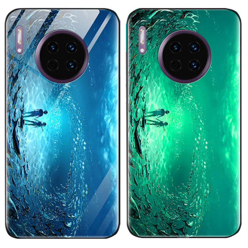 

TPU+Glass чехол светящийся в темноте для Huawei Mate 30 Pro Под водой / Голубой