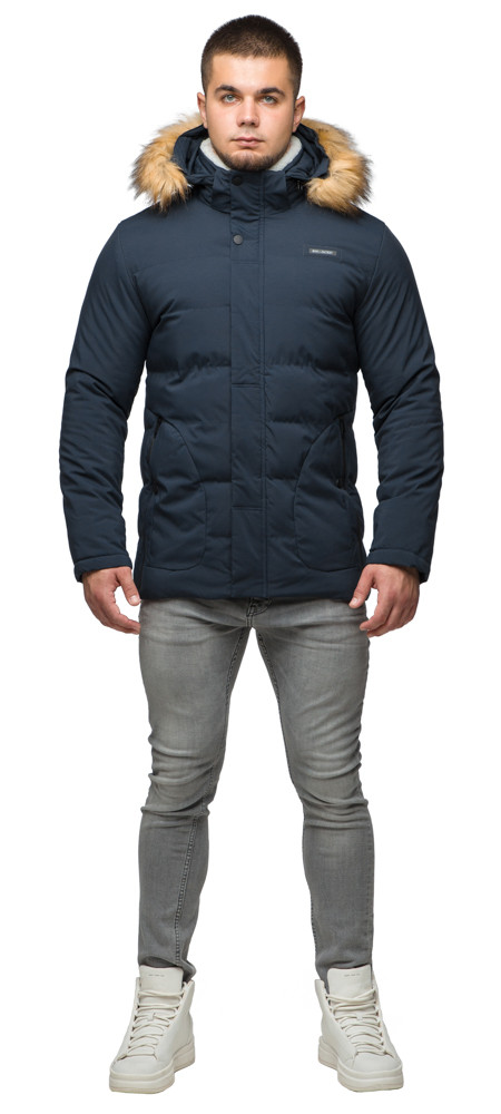 Темно-синяя куртка зимняя мужская с ветрозащитным клапаном модель 25780