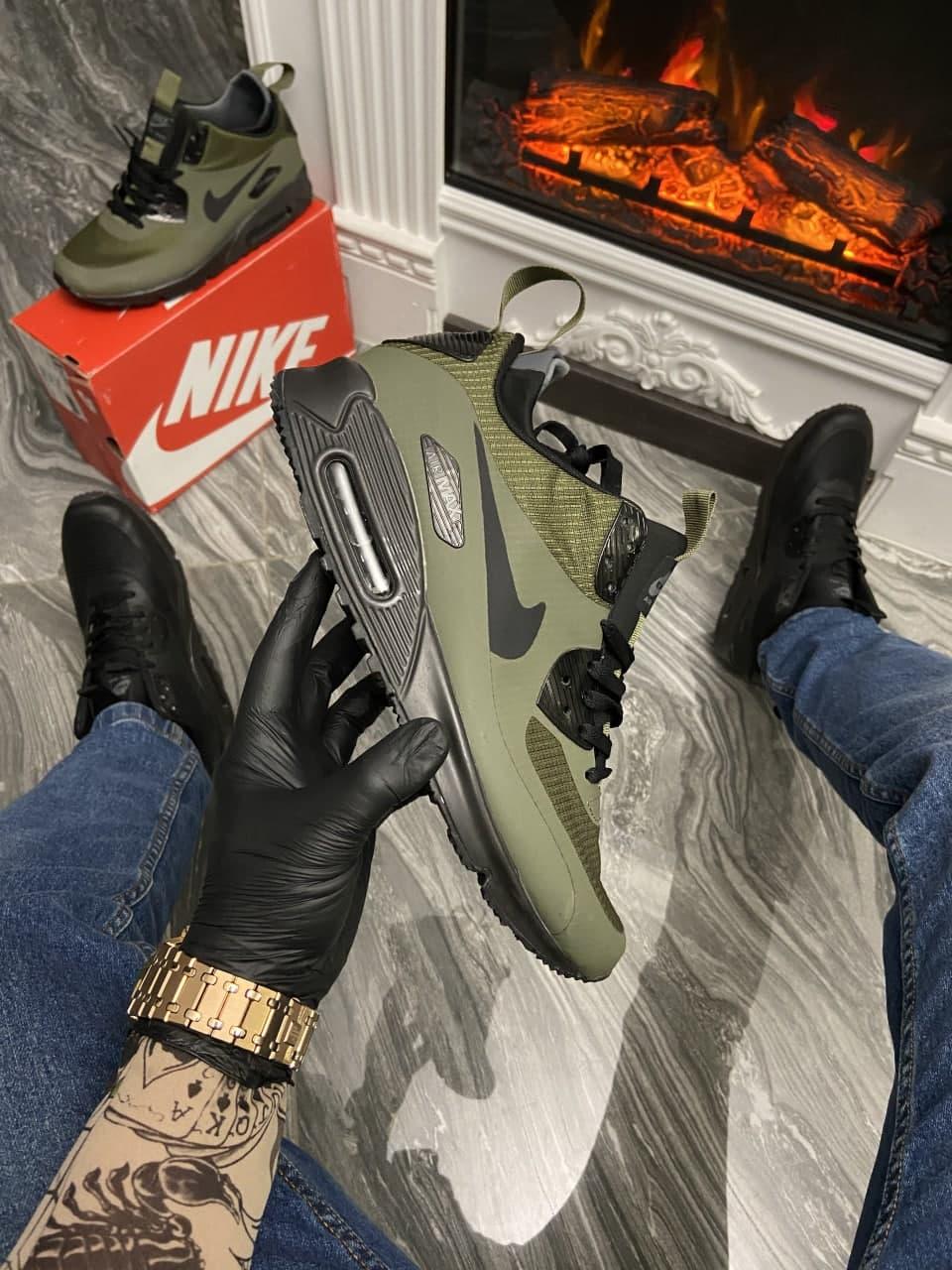 

Мужские зимние кроссовки Nike Air Max 90 Sneakerboot Mid Green / Найк Аир Макс 90 Мид Сникербут Зеленые Термо, Зелёный