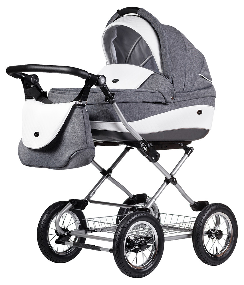 

Коляска 2 в 1 классическая Roan Emma (12"sery) E69 серый - белый (кожа