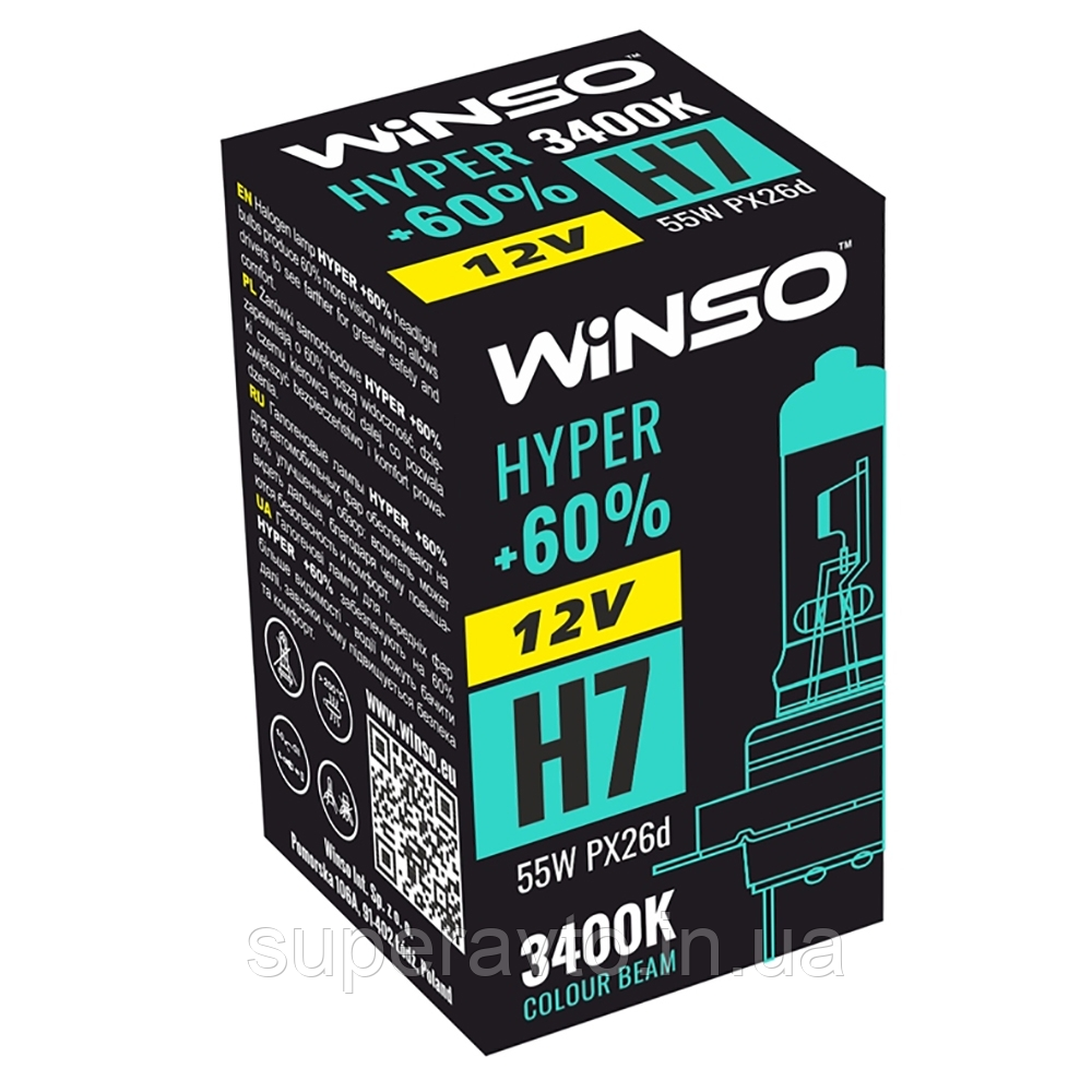 

Галогенная лампа H7 Winso Hyper +60% H7 55W 12V (1 шт.)