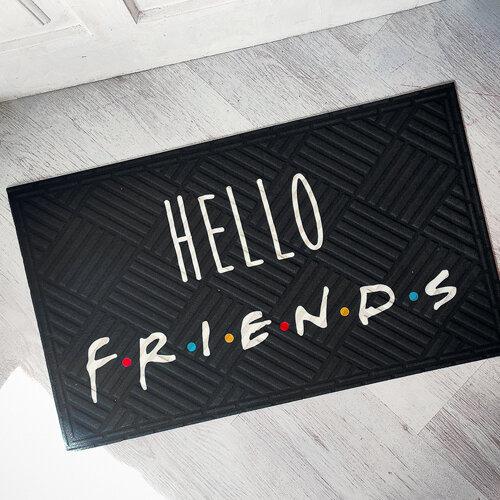 

Прикольный придверный коврик с рисунком дизайном Hello friends, Черный