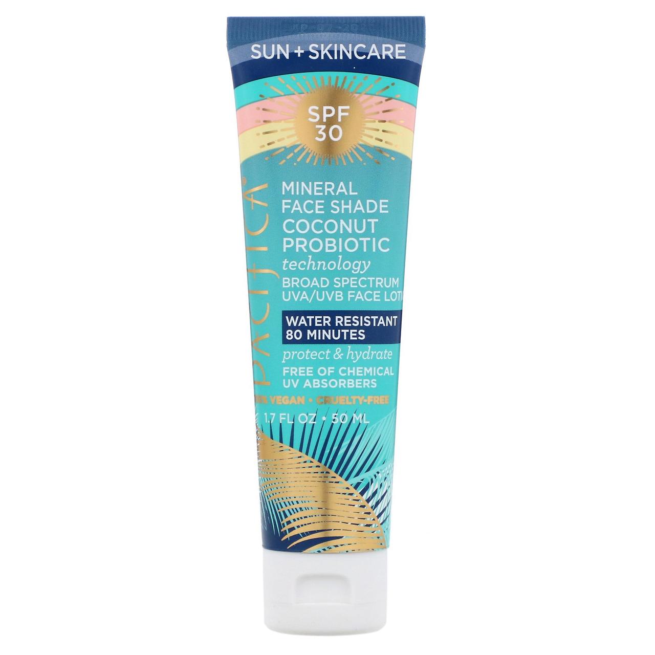 

Pacifica, Sun + Skincare, Mineral Face Shade, SPF 30, Coconut Probiotic Technology, 1.7 fl oz (50 ml)